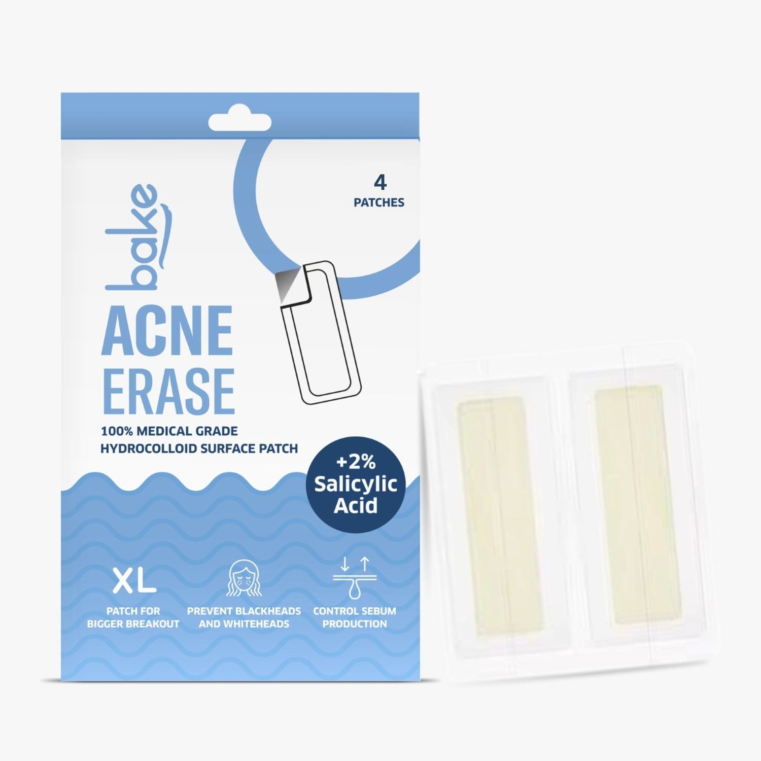 BAKE 2% Salicylic Acid Hydrocolloid Surface XL Acne Patches for Active Blemishes, Blackheads & Whiteheads, Pore Care - 10