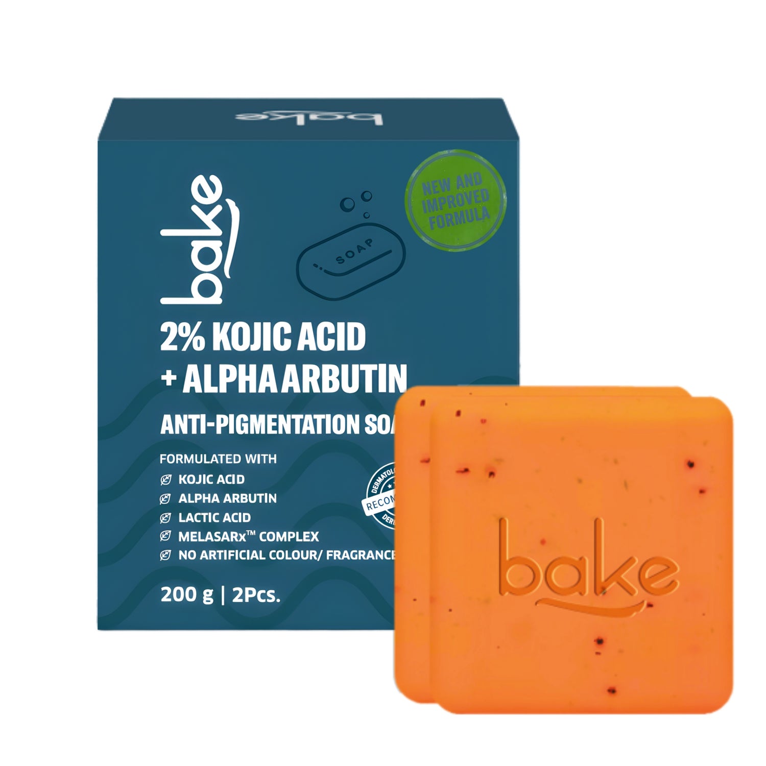 BAKE 2% Kojic Acid Scrub Soap for Pigmentation, Dark Spots & Tan Removal with Alpha Arbutin & MelasaRx-Pack of 2 100g x 2 - 1