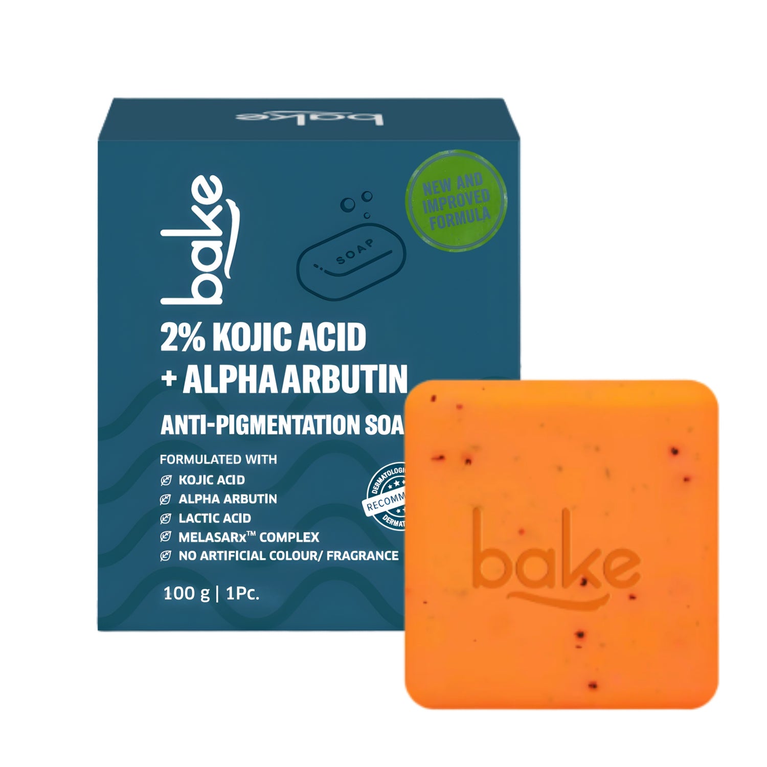 BAKE 2% Kojic Acid Scrub Soap for Pigmentation, Dark Spots & Tan Removal with Alpha Arbutin & MelasaRx-Pack of 1 100g - 1