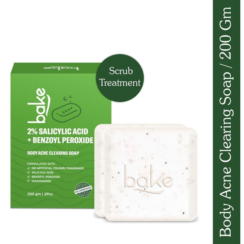 BAKE 2% Salicylic Acid Soap with Niacinamide for Body & Back Acne, Reduces Strawberry Legs & Fades Dark Spots - Pack of 2 100g x 2 - 1