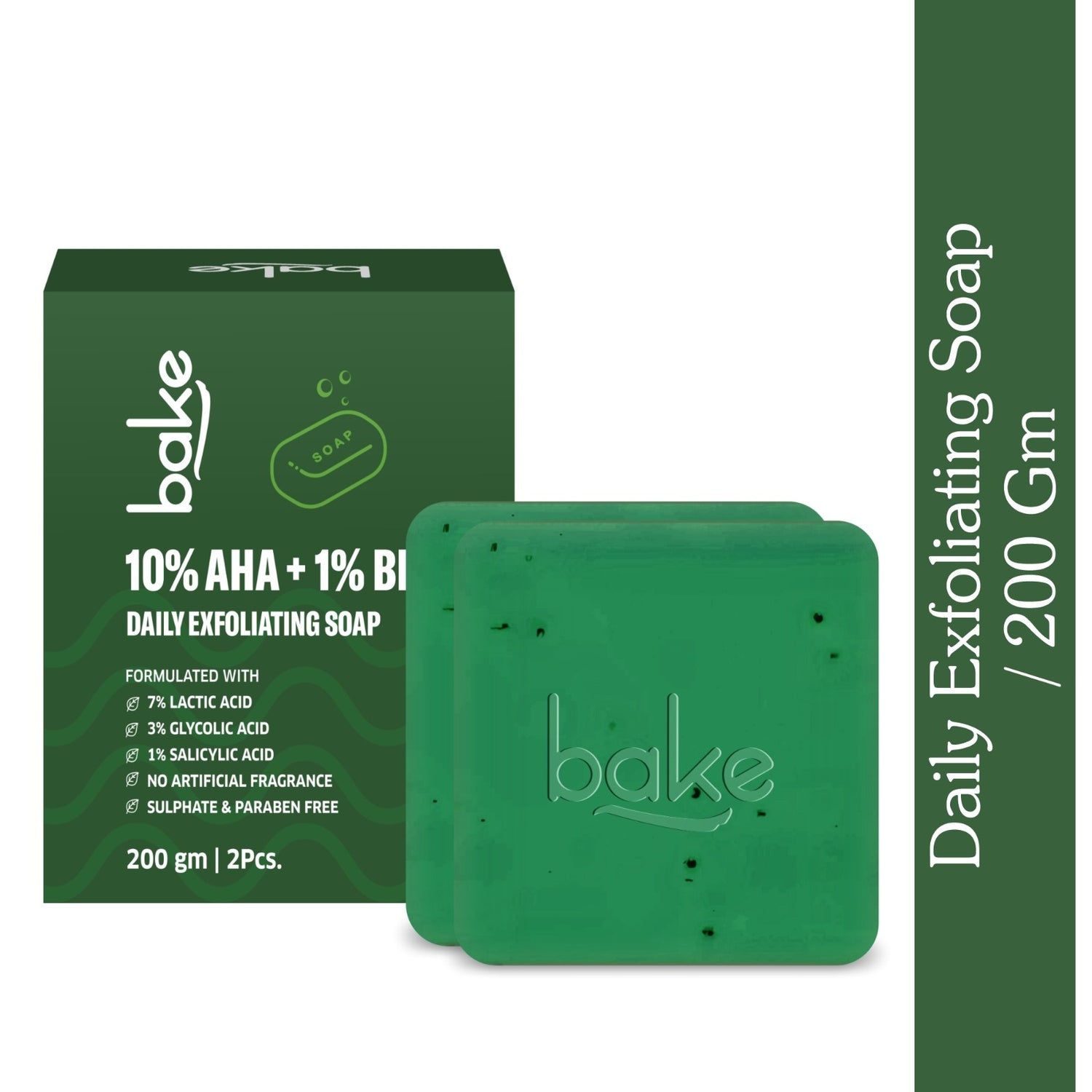BAKE 10% AHA + 1% BHA Scrub Treatment Soap with Lactic Acid For Clogged Pores, Exfoliation, Strawberry Skin & Bright Underarms - Pack of 2 100g x 2 - 1