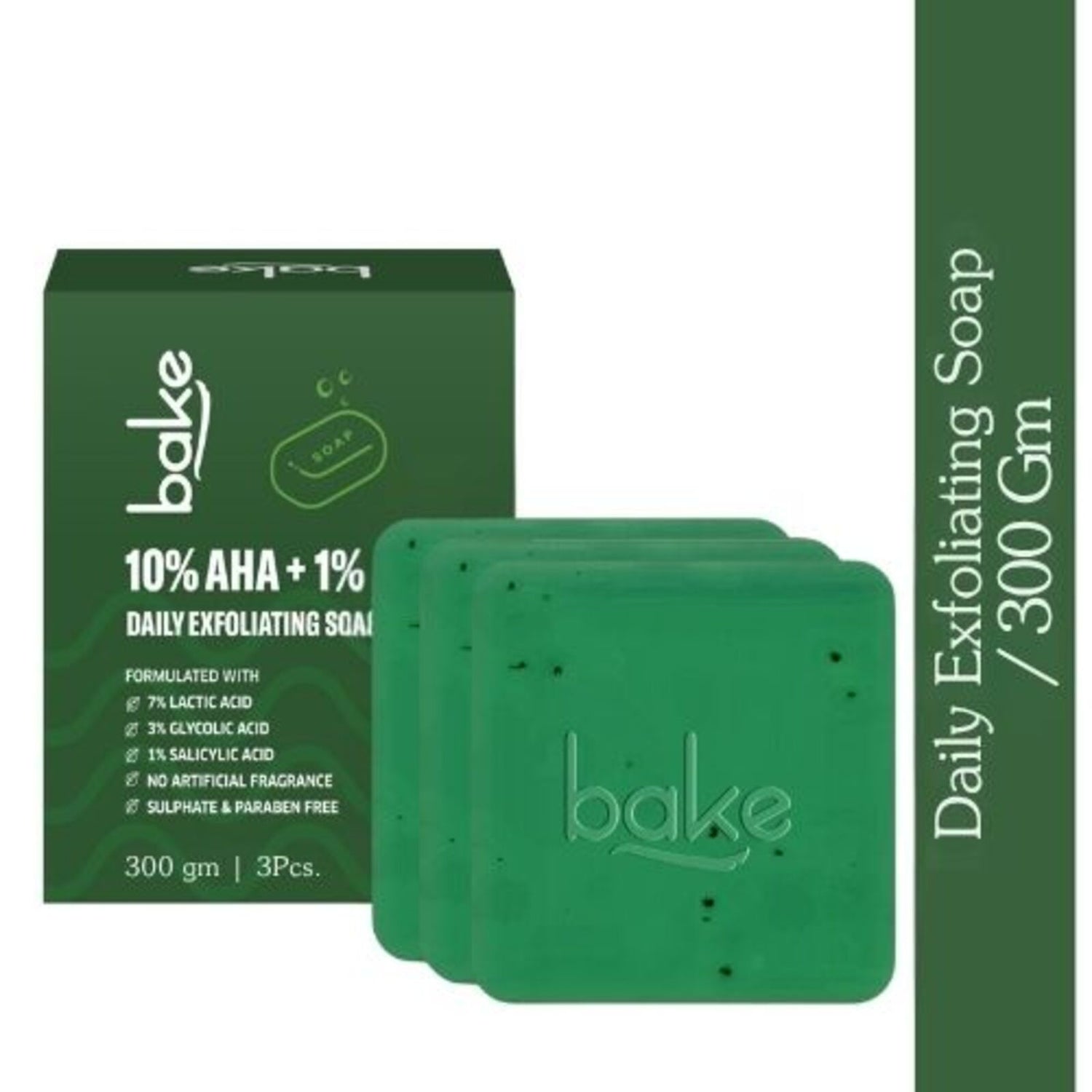 BAKE 10% AHA + 1% BHA Scrub Treatment Soap with Lactic Acid For Clogged Pores, Exfoliation, Strawberry Skin & Bright Underarms - Pack of 3 100g x 3 - 1