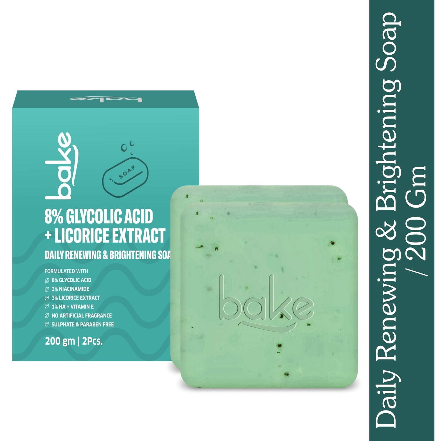 BAKE 8% Glycolic Acid Scrub Treatment Soap For Pigmentation, Exfoliation, Tan Removal & Brightens Underarms - Pack of 2 100g x 2 - 1