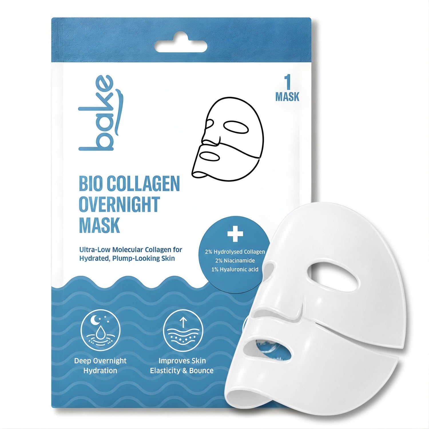 BAKE Bio Collagen Overnight Hydrogel Mask with Niacinamide for Deep Hydration, Firming & Plump Skin - 40g Pack of 1 - 1