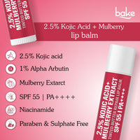 BAKE 2.5% Kojic Acid Mulberry Extract Tinted Butter Brightening Lip Balm SPF 55 PA++++ 24 Hour Moisturization For Dark, Pigmented, Dry & Flaky Lips - 5g - 4