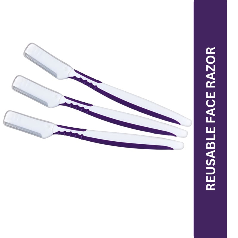 BAKE Reusable Face Razor for Women, Painless Hair Removal for Eyebrows, Upper Lip & Chin with Anti-Slip Grip, Instant Glow- Pack of 3 50g - 1