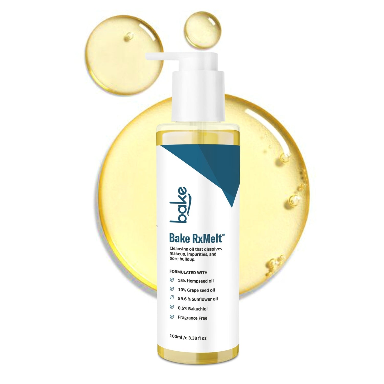 BAKE RxMelt™ Cleansing Oil with 15% Hempseed & 0.5% Bakuchiol for Removing Waterproof Makeup, SPF & Pore Buildup - 100ml - 1