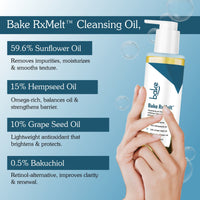 BAKE RxMelt™ Cleansing Oil with 15% Hempseed & 0.5% Bakuchiol for Removing Waterproof Makeup, SPF & Pore Buildup - 100ml - 2