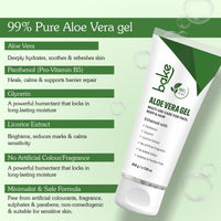 BAKE 99% Pure Aloe Vera Gel for Face, Body & Hair, Hydrates & Soothes Skin, Reduces Dryness, Lightweight & Non-Sticky - 200g - 2