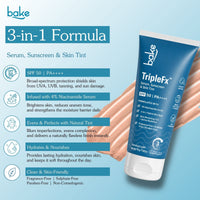 BAKE TripleFx SPF 50 PA++++ 3-in-1 Tinted Sunscreen with 4% Niacinamide, Broad Spectrum UVA/UVB Protection, Skin Tint & Even Skin Tone 50g - 8