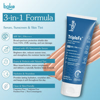 BAKE TripleFx SPF 50 PA++++ 3-in-1 Tinted Sunscreen with 4% Niacinamide, Broad Spectrum UVA/UVB Protection, Skin Tint & Even Skin Tone 50g - 17