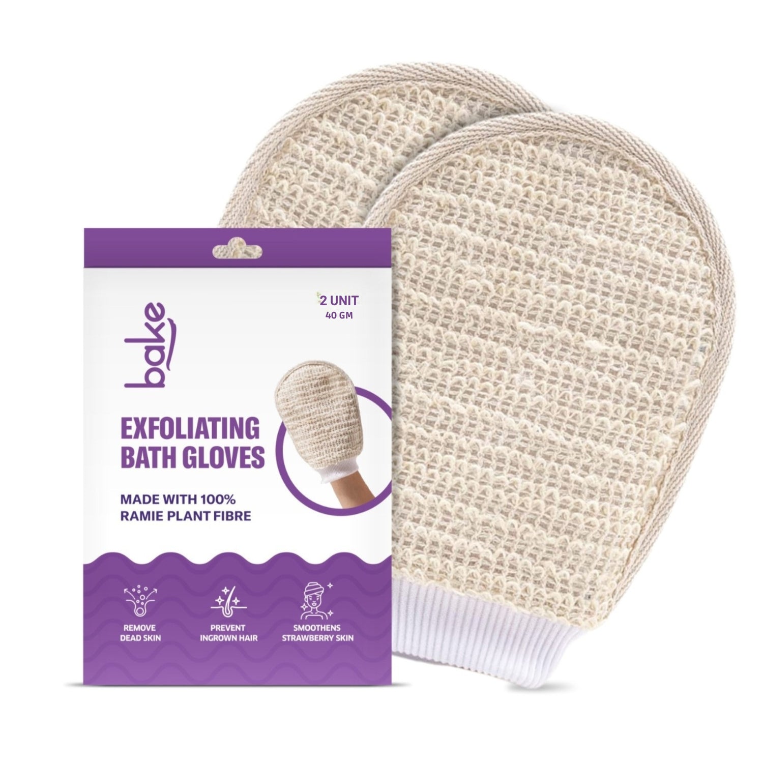BAKE Exfoliating Bath Glove for Dead Skin, Strawberry Skin, Body Acne & Ingrown Hair | 100% Ramie Fibre - 1