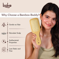 BAKE Bamboo Buddy Wooden Paddle Hair Brush with Natural Bamboo Bristles for Gentle Hair Detangling, Scalp Massage & Hair Growth-1 PC 100g - 2