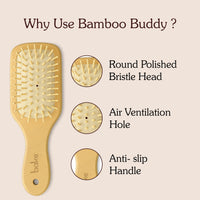 BAKE Bamboo Buddy Wooden Paddle Hair Brush with Natural Bamboo Bristles for Gentle Hair Detangling, Scalp Massage & Hair Growth-1 PC 100g - 4