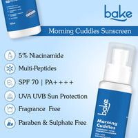 BAKE Morning Cuddles 100% Mineral Water-Resistant Sunscreen SPF 70 PA++++ with 5% Niacinamide – UVA/UVB & Blue Light Protection – 100ml - 3
