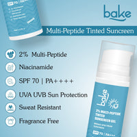 BAKE 2% Multi Peptide Tinted Sunscreen SPF 70 PA+++ with 2% Niacinamide – Broad Spectrum UVA/UVB Protection, Water & Sweat Resistant, Even Out Skin Tone-50g - 4