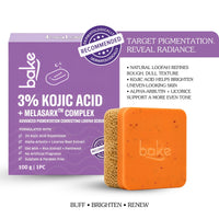 BAKE 3% Kojic Acid Loofah Scrub Soap with MelasaRx™ Complex for Pigmentation, Dark Spots, Tan and Uneven Skin Tone ( 100 g ) - 1