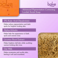 BAKE 3% Kojic Acid Loofah Scrub Soap with MelasaRx™ Complex for Pigmentation, Dark Spots, Tan and Uneven Skin Tone ( 100 g ) - 21