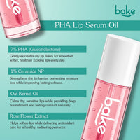 BAKE 7% PHA Smoothing Lip Serum Oil SPF 30 with 1% Ceramide NP + Oat Kernel Oil for Dry & Chapped Lips, Hydrating & Barrier Repair 5ml - 5