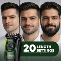LetsShave All-in-One Beard, Body & Head Trimmer for Men | Self-Sharpening Blades | USB-C Fast Charging | 120 Min Runtime | LED Display | Free Pro Styler | 24 Months Warranty