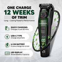 LetsShave All-in-One Beard, Body & Head Trimmer for Men | Self-Sharpening Blades | USB-C Fast Charging | 120 Min Runtime | LED Display | Free Pro Styler | 24 Months Warranty