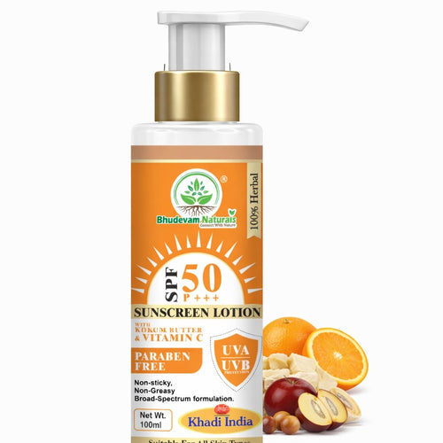 Bhudevam Naturals Khadi SPF 50 Sunscreen Cream for Men & Women | Non-Greasy Sun Protection Lotion for Face & Body 100ml - 1