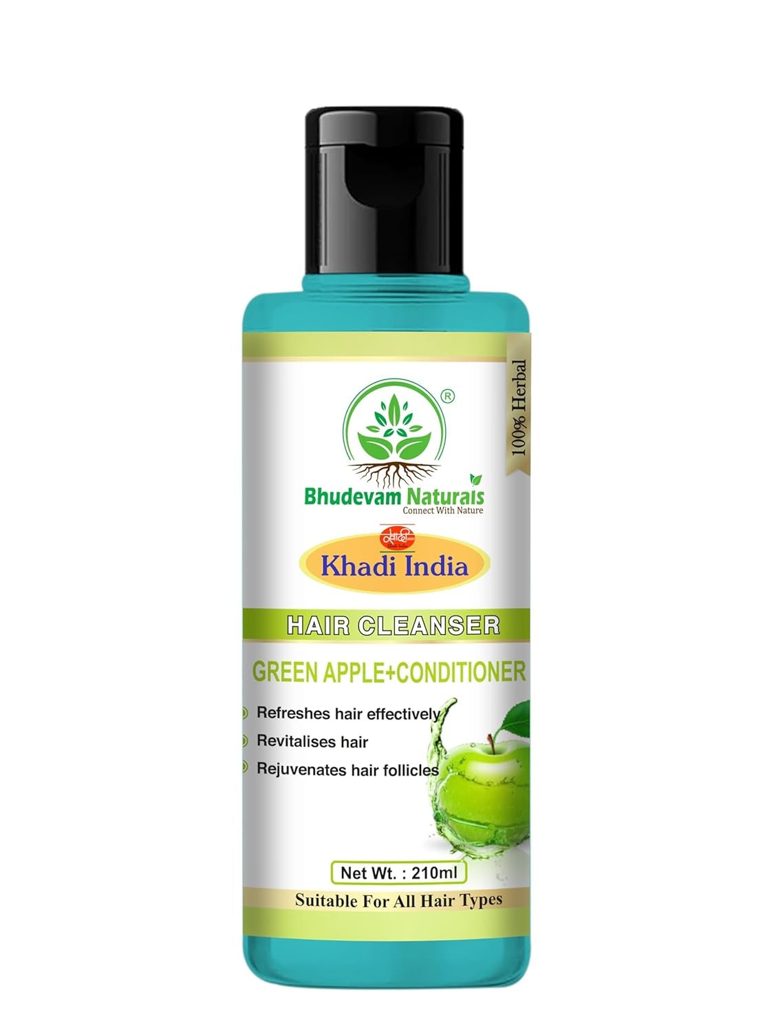 Bhudevam Naturals Khadi Green Apple Hair Shampoo + Conditioner for Soft, Silky & Frizz-Free Hair - 1