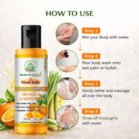 Bhudevam Naturals Khadi Orange & Lemongrass Body Wash, Refreshing Citrus Shower Gel for Soft & Glowing Skin 210ml - 5