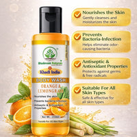 Bhudevam Naturals Khadi Orange & Lemongrass Body Wash, Refreshing Citrus Shower Gel for Soft & Glowing Skin 210ml - 6