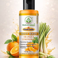 Bhudevam Naturals Khadi Orange & Lemongrass Body Wash, Refreshing Citrus Shower Gel for Soft & Glowing Skin 210ml - 7