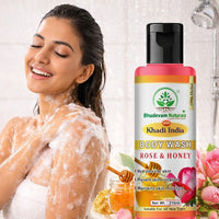 Bhudevam Naturals Khadi Rose & Honey Body Wash, Moisturizing & Nourishing Shower Gel for Soft Glowing Skin 210ml - 3