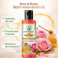 Bhudevam Naturals Khadi Rose & Honey Body Wash, Moisturizing & Nourishing Shower Gel for Soft Glowing Skin 210ml - 5