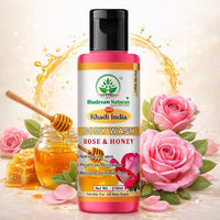 Bhudevam Naturals Khadi Rose & Honey Body Wash, Moisturizing & Nourishing Shower Gel for Soft Glowing Skin 210ml - 6