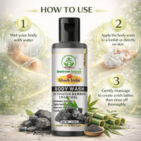 Bhudevam Naturals Khadi Bamboo Charcoal Body Wash – Skin Detox & Oil Control Shower Gel 210ml - 4