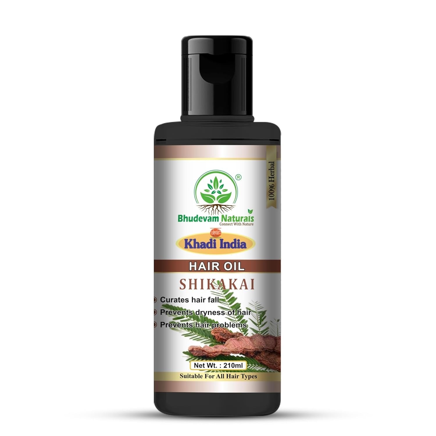 Bhudevam Naturals Khadi Shikakai Hair Oil Deep Conditioning & Hair Strengthening Formula 210ml - 1