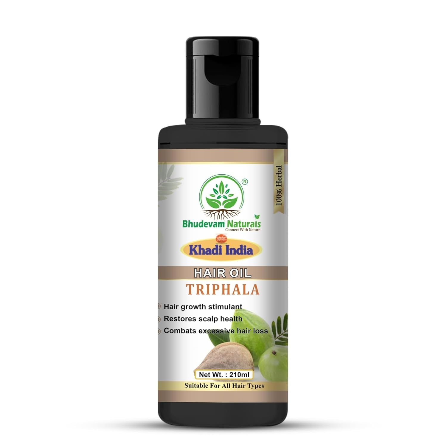 Bhudevam Naturals Khadi Triphla Hair Oil – Improves Hair Strength, Shine & Texture 210ml - 1