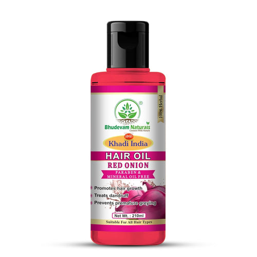Bhudevam Naturals Khadi Red Onion Hair Oil for Nourished Scalp & Healthy Hair 210ml - 1