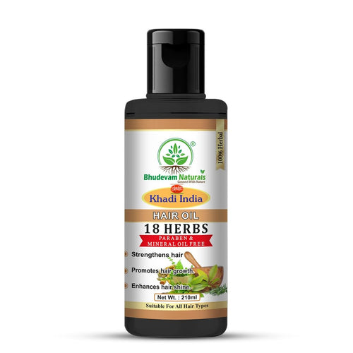Bhudevam Naturals Khadi 18 Herb Hair Oil for for Strong, Thick & Healthy Hair 210ml - 1
