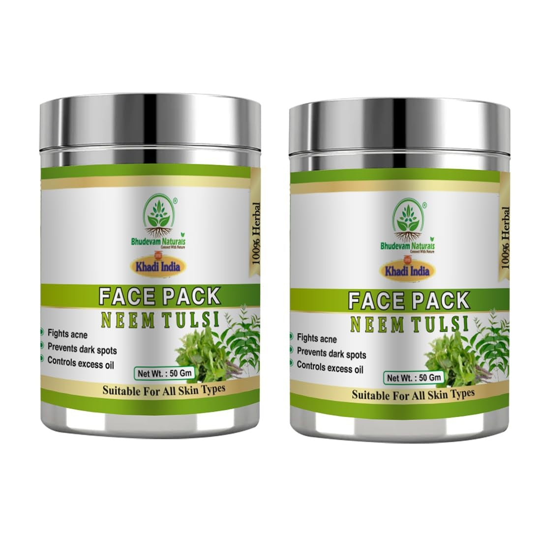 Bhudevam Naturals Khadi Neem Tulsi Face Pack For Deep Cleansing, Acne Control & Skin Purifying 100gm - 1