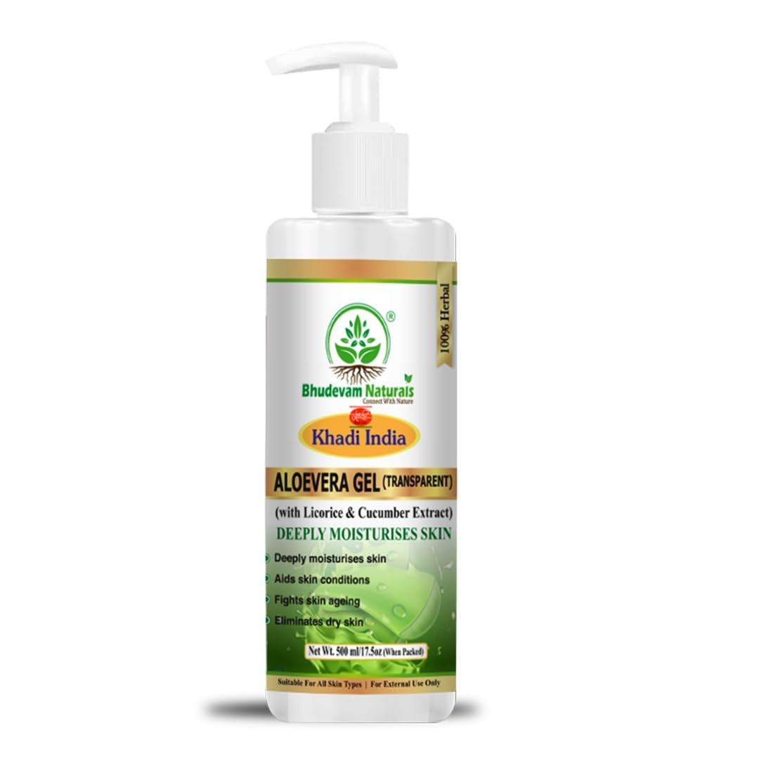Bhudevam Naturals Khadi Aloe Vera Gel for Acne & Pimples – Reduces Redness & Blemishes Transparent 200gm - 1
