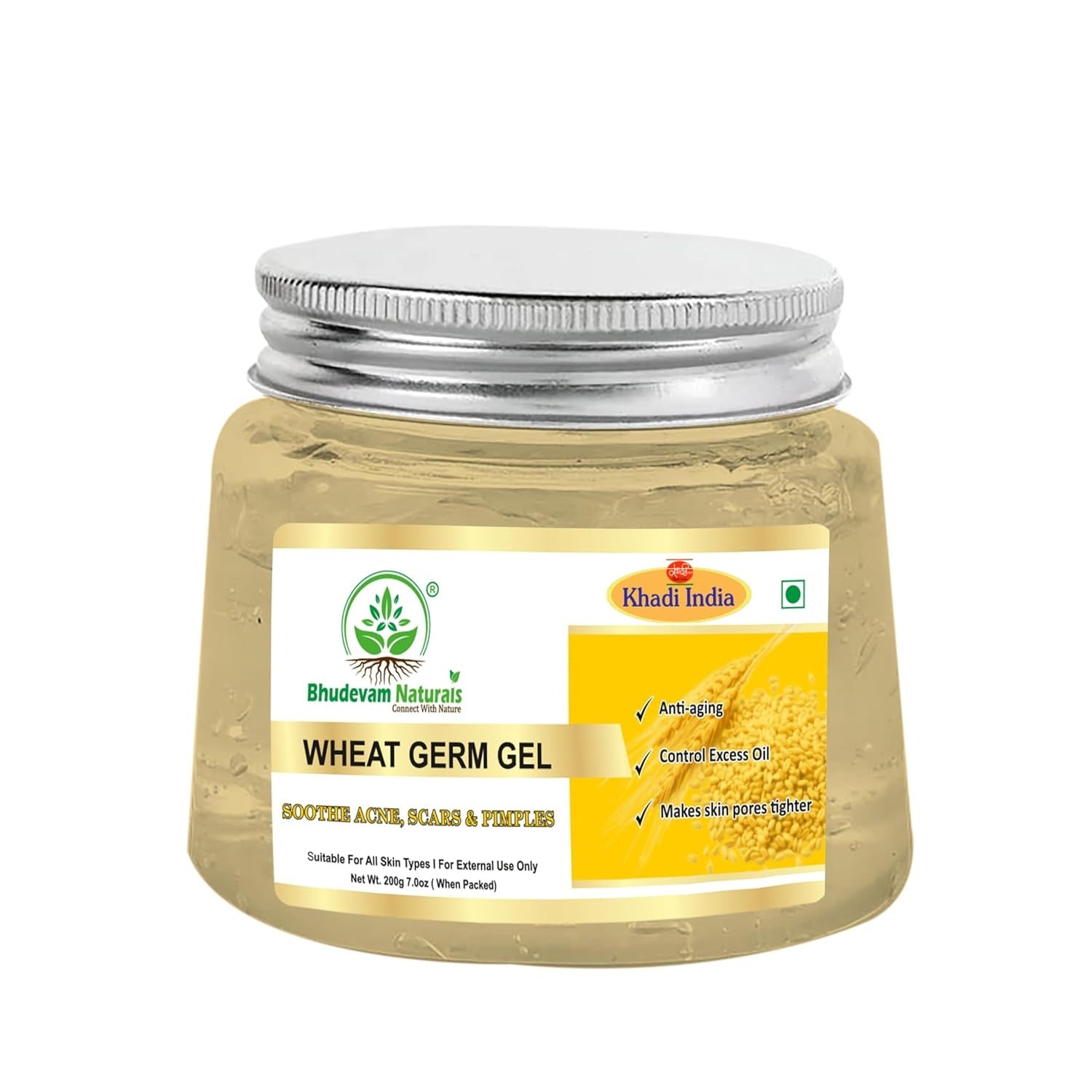 Bhudevam Naturals Khadi Wheatgerm Aloe Vera Gel for Face & Hair – Hydrating, Nourishing & Skin Brightening 200gm - 1