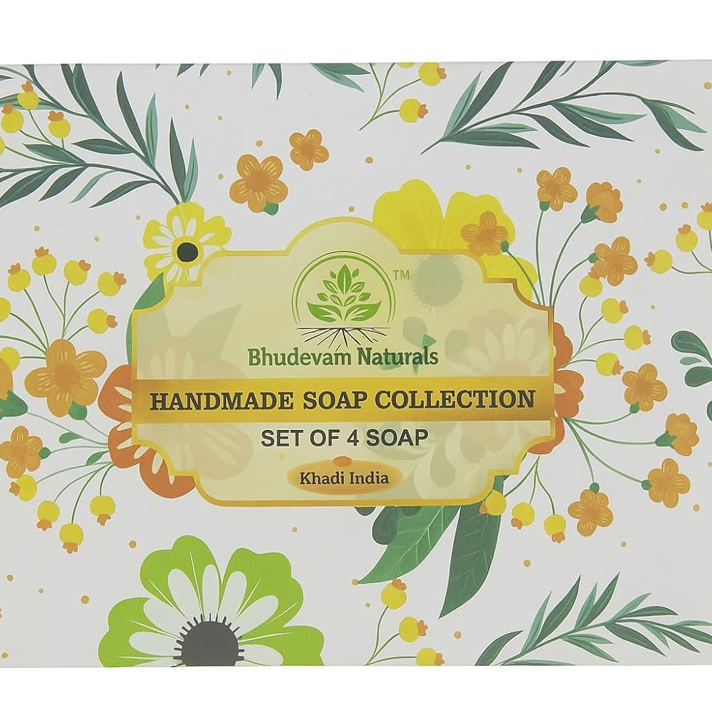 Bhudevam Naturals Khadi Set of 4 Bathing Soap Kit – Natural Handmade Soaps for Deep Cleansing & Soft Skin 400gm - 1