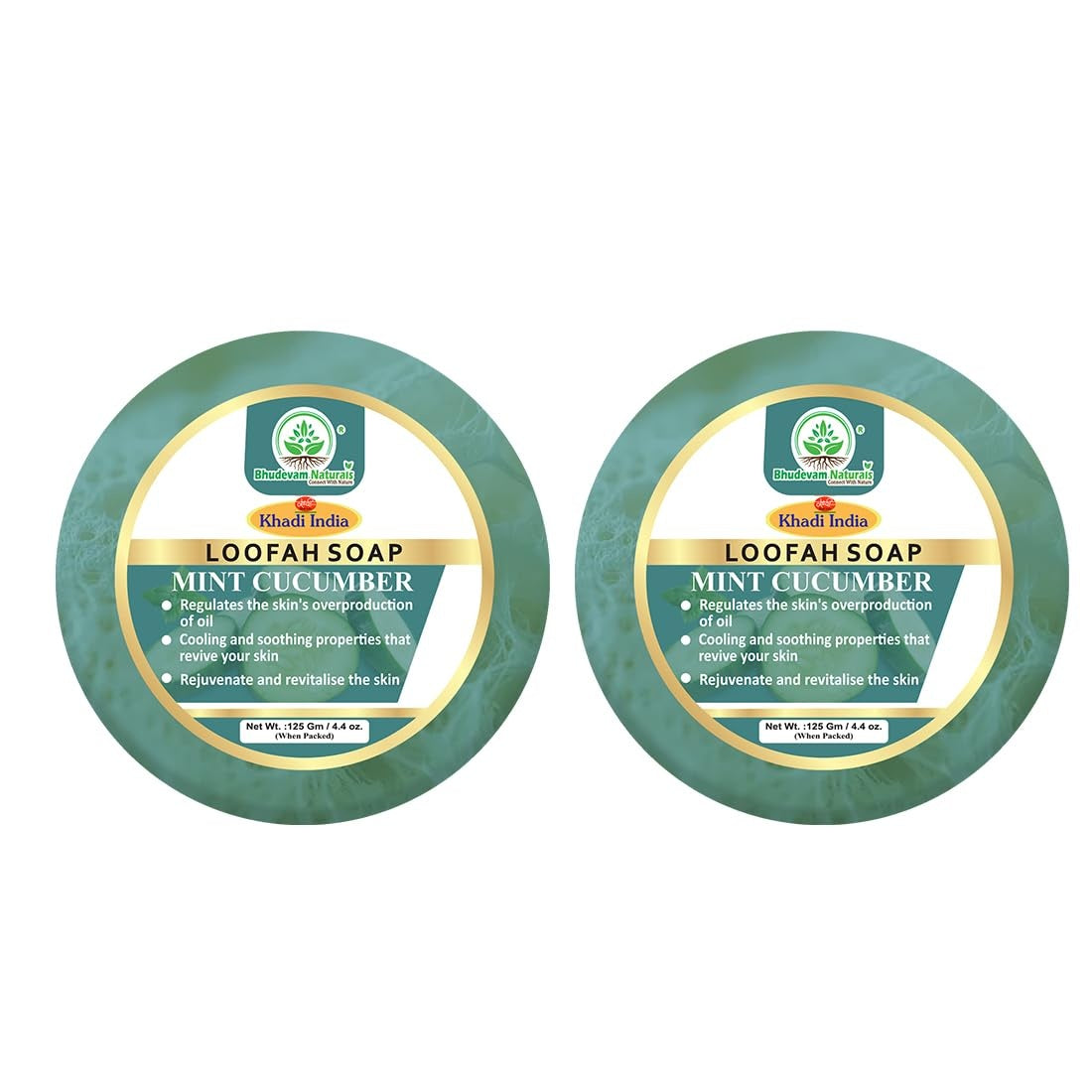 Bhudevam Naturals Khadi Mint Cucumber Loofah Soap – Natural Exfoliating Bath Soap for Cool & Refreshing Skin 250gm - 1