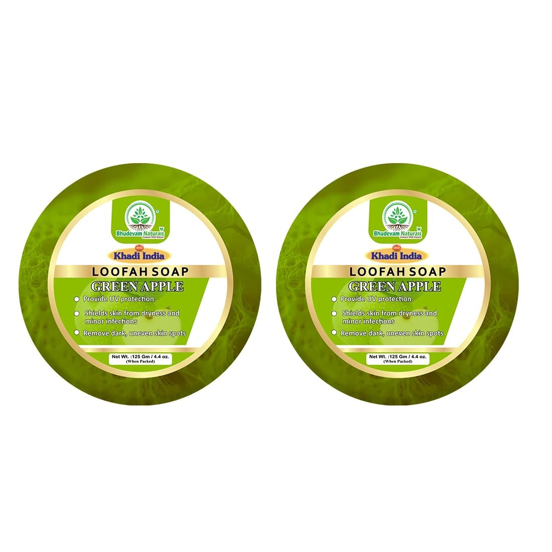 Bhudevam Naturals Khadi Green Apple Loofah Soap – Natural Exfoliating Bath Soap for Fresh & Glowing Skin 250gm - 1