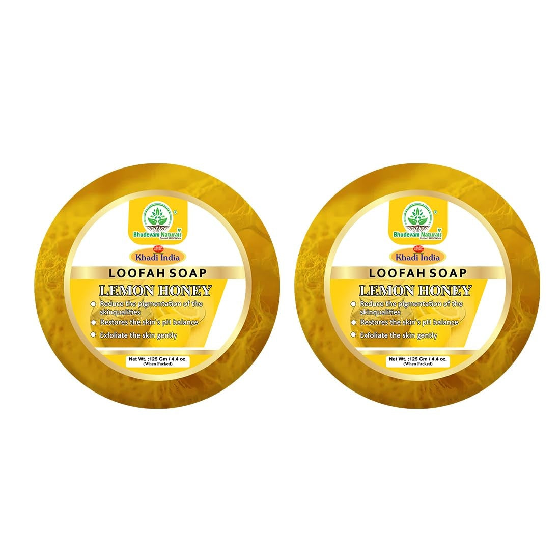 Bhudevam Naturals Khadi Lemon & Honey Loofah Soap – Deep Cleansing Scrub Soap for Smooth & Fresh Skin 250gm - 1