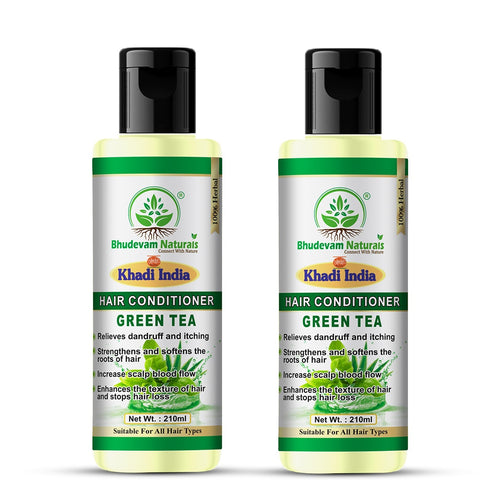 Bhudevam Naturals Khadi Green Tea Aloe Vera Conditioner – Strengthening & Moisturizing Hair Care Formula 420ml - 1