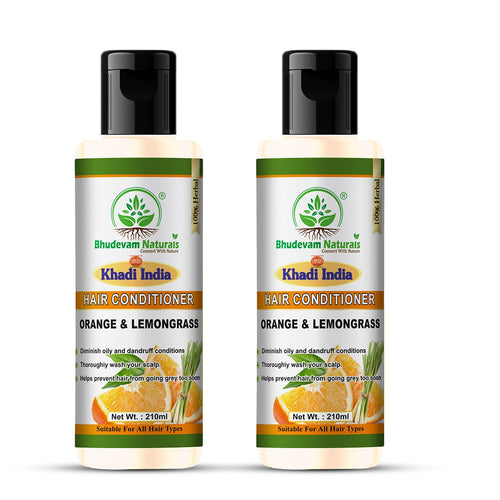 Bhudevam Naturals Khadi Orange & Lemongrass Conditioner For Frizz Control & Hydrating Hair Care Formula 420ml - 1