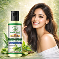 Bhudevam Naturals Khadi Green Tea Aloe Vera Hair Conditioner – Sulphate & Paraben Free Frizz Control Formula 210ml - 3