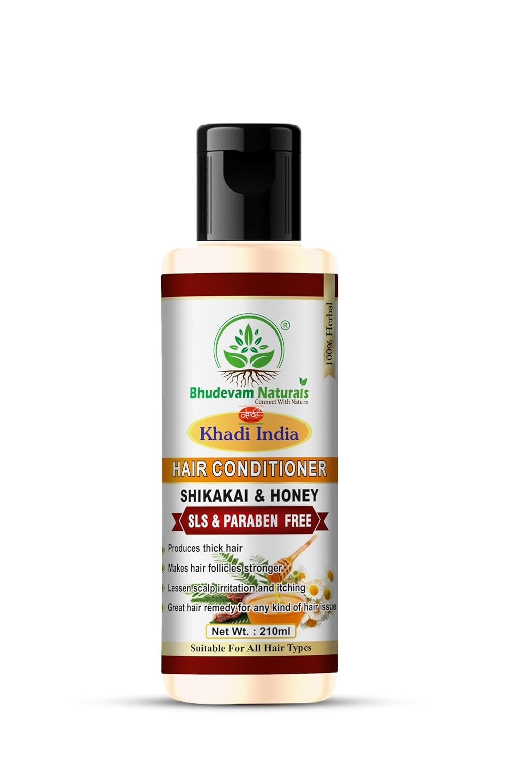Bhudevam Naturals Khadi Shikakai & Honey Hair Conditioner for Chemical Free Frizz Control & Hair Repair Formula 210ml - 1