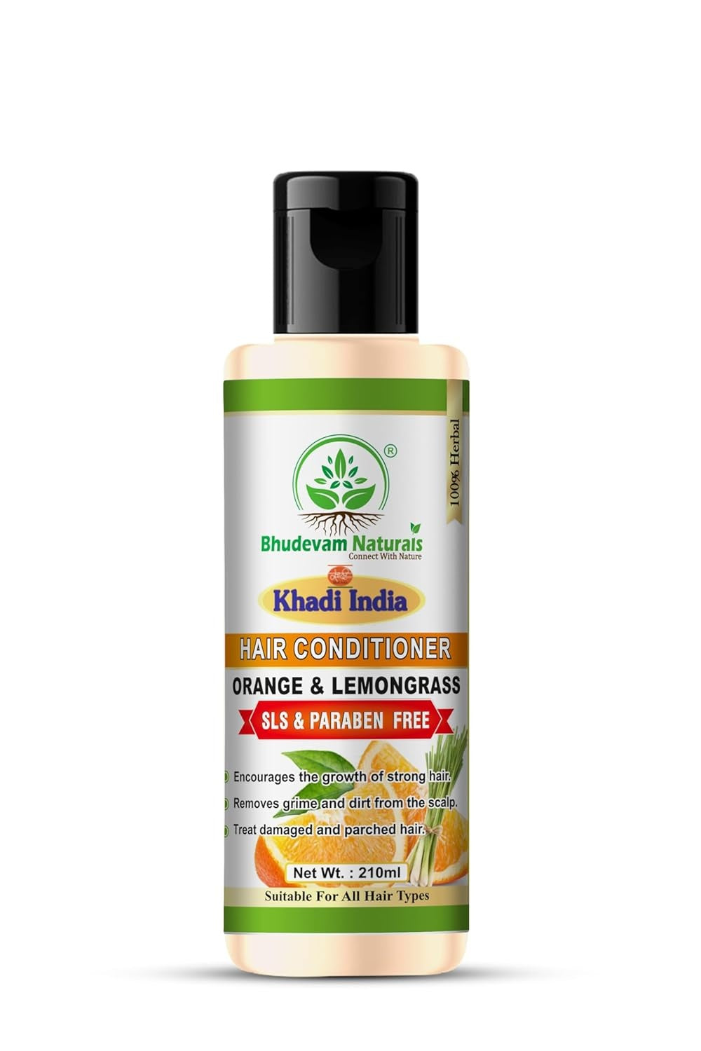 Bhudevam Naturals Khadi Orange & Lemongrass Hair Conditioner – Chemical Free Frizz Control & Shine Boost Formula 210ml - 1